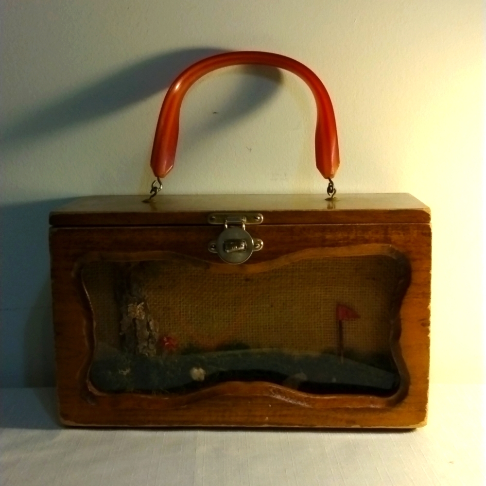 Vintage Barse UNUSUAL Wood handbag Lucite Handle